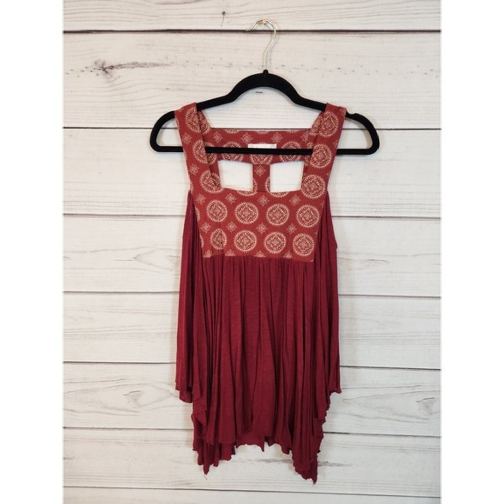 Altar'd State Womens Burgundy Square Neck Sleeveless Boho Tunic‎ Blouse Small